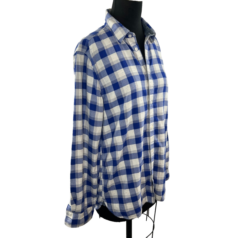 UNISEX Gap Shadow Blue Plaid Slim Fit Button Down Over Sized Shirt Top Medium M